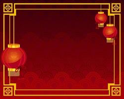 chinese red background template frame traditional with red lantern vector