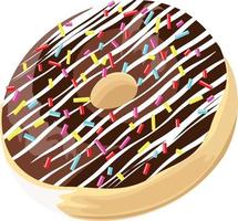 A piece of donut decorated with dark chocolate, stripes of light chocolate and sparkles vector