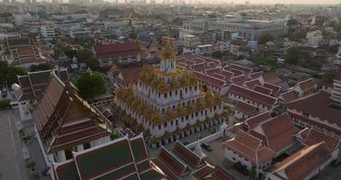 An aerial view of the Metal Castle or Loha Prasat in Ratchanatdaram Temple, The most famous tourist attraction in Bangkok, Thailand video