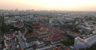 An aerial view of the Metal Castle or Loha Prasat in Ratchanatdaram Temple, The most famous tourist attraction in Bangkok, Thailand video