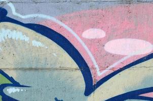Fragment of graffiti drawings. The old wall decorated with paint stains in the style of street art culture. Colored background texture in green tones photo