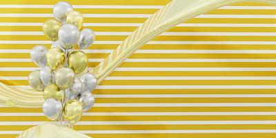 striped background balloons and ribbons Fun bright colors 3D illustration photo