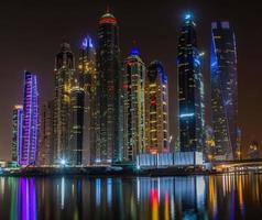 Panoramic picture of Dubai Marina skyline at night in November photo