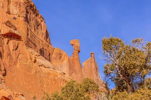 Panoramic picture of natural and geological wonders of Arches national park in Utah in winter photo