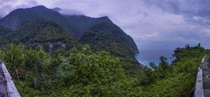 Panoramic view over the famous Qingshui Cliff in Taiwan with cloudy sky in summer photo