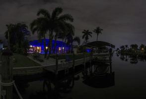 Panoramic picture of Cape Coral water channels at night in spring photo