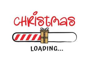 Progress bar with inscription - Christmas loading in sketchy style on white background. Vector Christmas illustration for t-shirt design, poster or greeting card.