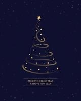 Merry Christmas tree outline greeting text card golden vector illustration design background. Greeting card. Xmas tree.