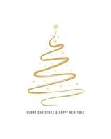 Merry Christmas tree outline greeting text card golden isolated vector illustration design background. Greeting card. Xmas tree.