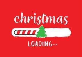 Progress bar with inscription - Christmas loading in sketchy style on red background. Vector Christmas illustration for t-shirt design, poster or greeting card.