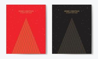 tarjeta de navidad con diseño geométrico de árbol de navidad. conjunto de plantillas de diseño de tarjetas de felicitación festivas con una elegante ilustración de árbol de navidad y texto dorado 'feliz navidad'. vector