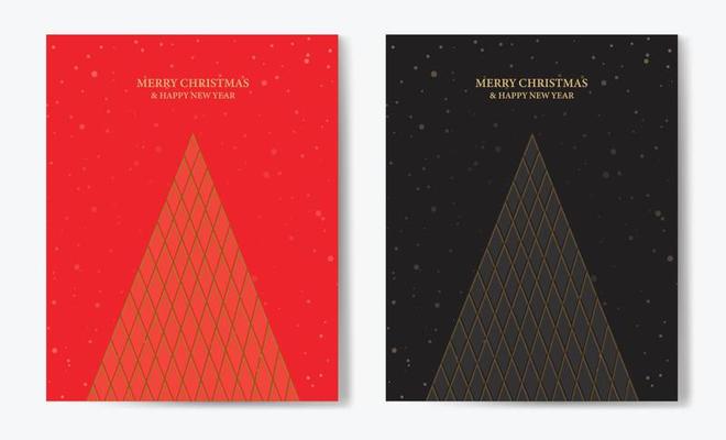Christmas Card with Geometric Christmas Tree Design. Set of Festive Greeting Card Design Template with Elegant Christmas Tree Illustration and 'Merry Christmas' Golden Text.