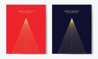 tarjeta de navidad con diseño geométrico de árbol de navidad. conjunto de plantillas de diseño de tarjetas de felicitación festivas con una elegante ilustración de árbol de navidad y texto dorado 'feliz navidad'. vector