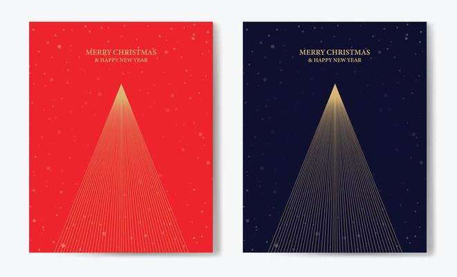 Christmas Card with Geometric Christmas Tree Design. Set of Festive Greeting Card Design Template with Elegant Christmas Tree Illustration and 'Merry Christmas' Golden Text.
