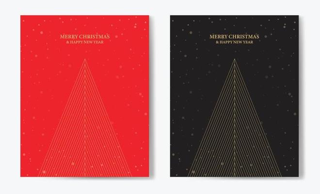 Christmas Card with Geometric Christmas Tree Design. Set of Festive Greeting Card Design Template with Elegant Christmas Tree Illustration and 'Merry Christmas' Golden Text.