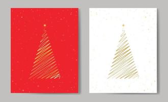 Merry Christmas tree outline greeting card golden vector illustration design background. Greeting card. Xmas tree.