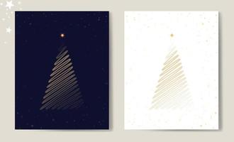 Merry Christmas tree outline greeting card golden vector illustration design background. Greeting card. Xmas tree.