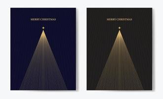 Christmas Card with Geometric Christmas Tree Design. Set of Festive Greeting Card Design Template with Elegant Christmas Tree Illustration and 'Merry Christmas' Golden Text. vector