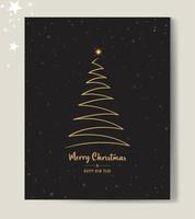 Merry Christmas tree outline greeting text card golden vector illustration design background. Greeting card. Xmas tree.