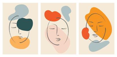 Set of portrait modern abstract surreal face line drawing with abstract geometric art style design. Abstract art design for print, cover, wallpaper, minimal and natural wall art. Vector illustration.