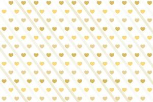 Seamless pattern of gold hearts on golden lines striped background. Pattern for Valentine's day or wedding background, festive banner, invitation, postcard, save the date card. Vector illustration.