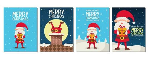 Set of Christmas cards. Happy New Year and Merry Christmas greetings cute Santa Claus vector