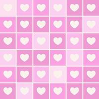 Y2k pink heart seamless pattern. Checkered girlish background for Valentines day vector