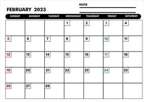 calender february 2023 month for planing in a4 vector