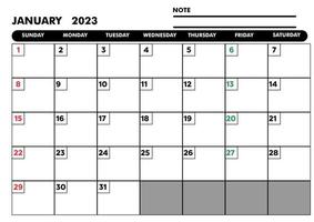 calender january 2023 month for planing vector