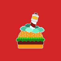 torre en ilustración de hamburguesa en diseño plano vector