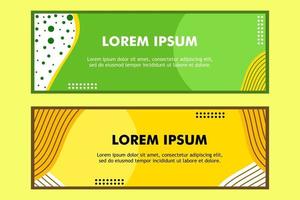 a set background banner in green and yellow color with flat design style vector