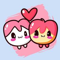 Cute chibi heart couple in love valentine kawaii illustration for valentines day vector