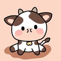 lindo chibi vaca kawaii ilustración vaca granja icono gráfico vector