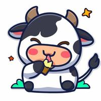 lindo chibi vaca kawaii ilustración vaca granja icono gráfico vector