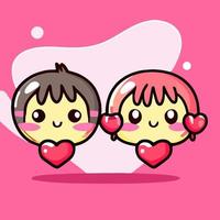 Cute chibi heart couple in love valentine kawaii illustration for valentines day vector