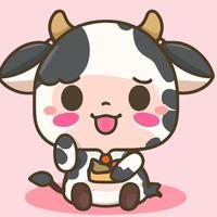 lindo chibi vaca kawaii ilustración vaca granja icono gráfico vector