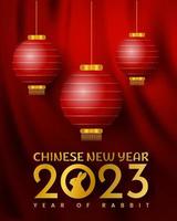 Happy Chinese New Year 2023 year of rabbit background. Festive gift card templates with realistic 3d design elements. Banners, web poster, flyers and brochures, greeting cards. vector