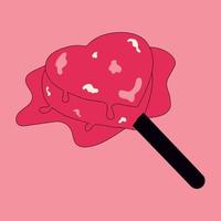 Heart shaped lollipop. Valentine day sweet. Hand drawn vector illustration. Cartoon style.