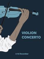 Poster idea for music event, with symbols of the violin instrument. Banner, flyer, invitation, ticket or advertising banner with abstract violin. Flat vector illustration. Hand drawn style.