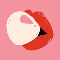 Lips and bubble. Vector image isolated on pink background.