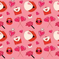 Seamless pattern with Set of cute vector love stickers for daily planner and diary. Collection of scrapbooking design elements for valentines day.