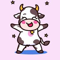 Cute chibi cow kawaii illustration cow farm icon graphic vector