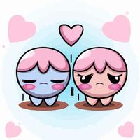 Cute chibi heart couple in love valentine kawaii illustration for valentines day vector