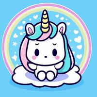 linda ilustración de unicornio unicornio kawaii chibi estilo de dibujo vectorial dibujos animados de unicornio vector