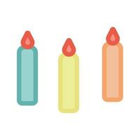 Multicolored wax candles with flame. In flat style vector