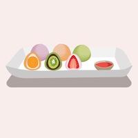 Mochi set. japanese dessert. Sweet asian food in pastel colors. Vector isolated illustration.