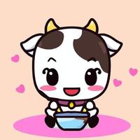 Cute chibi cow kawaii illustration cow farm icon graphic vector