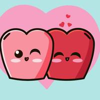 Cute chibi heart couple in love valentine kawaii illustration for valentines day vector