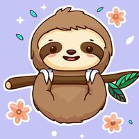 Cute chibi sloth kawaii illustration lazy sloth sleepy graphic vector