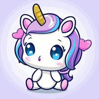 linda ilustración de unicornio unicornio kawaii chibi estilo de dibujo vectorial dibujos animados de unicornio vector